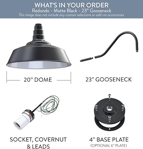 Miniatura 7 de Steel Lighting Co. Redondo - Luz de granero  De anochecer a amanecer  Montada en la pared al aire libre  Cúpula de 20 pulgadas  Cuello de cisne de