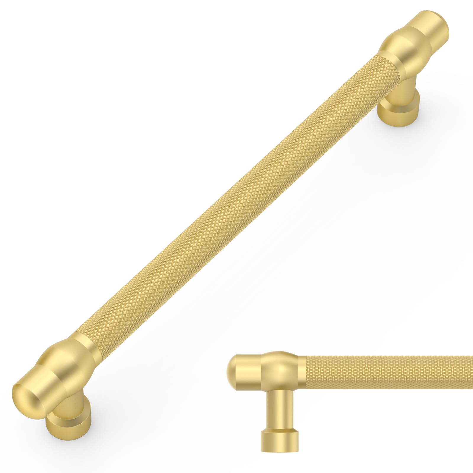 Amerdeco 10 Pack Brushed Gold Knurled Cabinet Handles 160mm Hole Centre — image 1