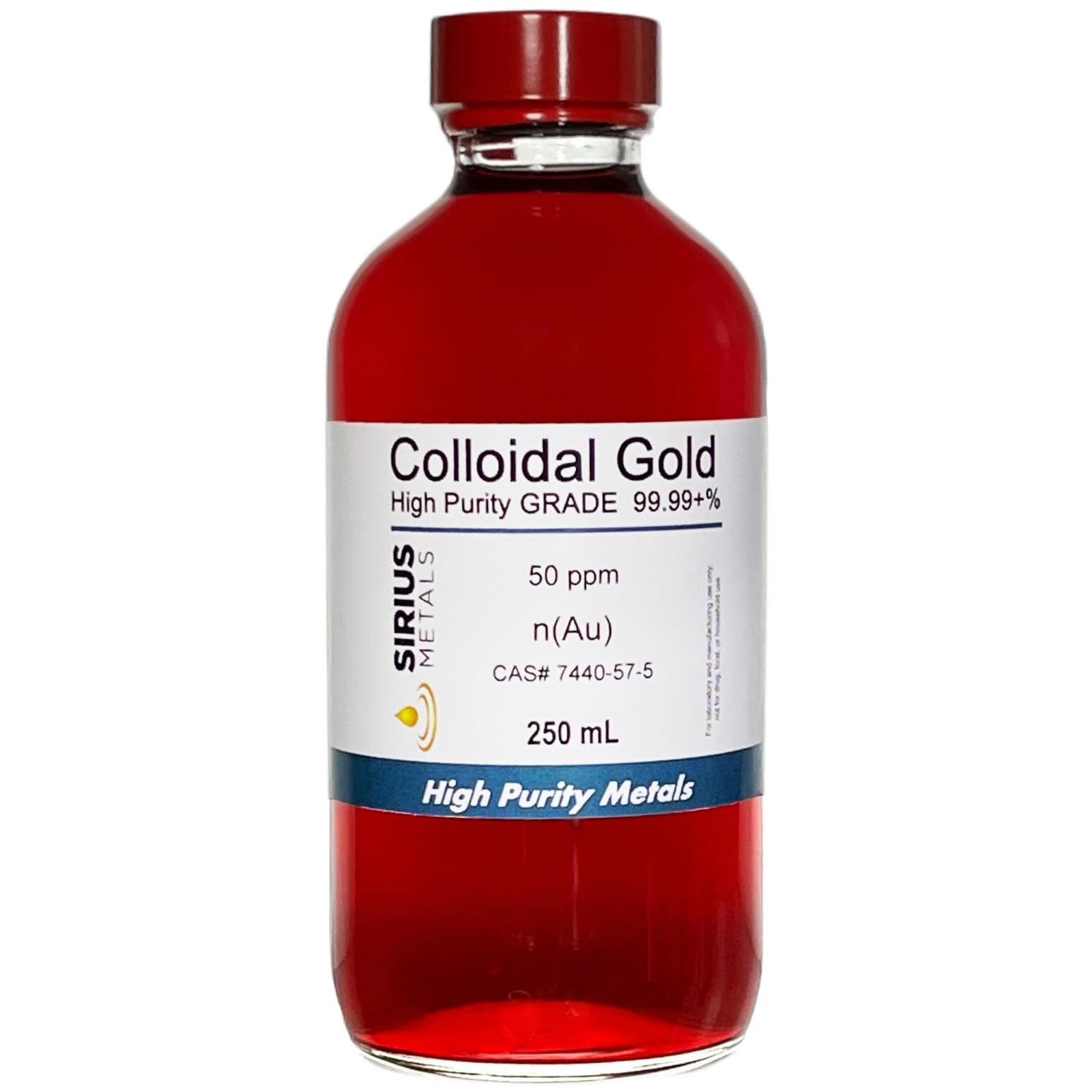 True Colloidal Gold – 50 ppm - 99.99+% Purity - 250 mL (8.45 Fl Oz) in Clear Glass Bottle - Made in USA