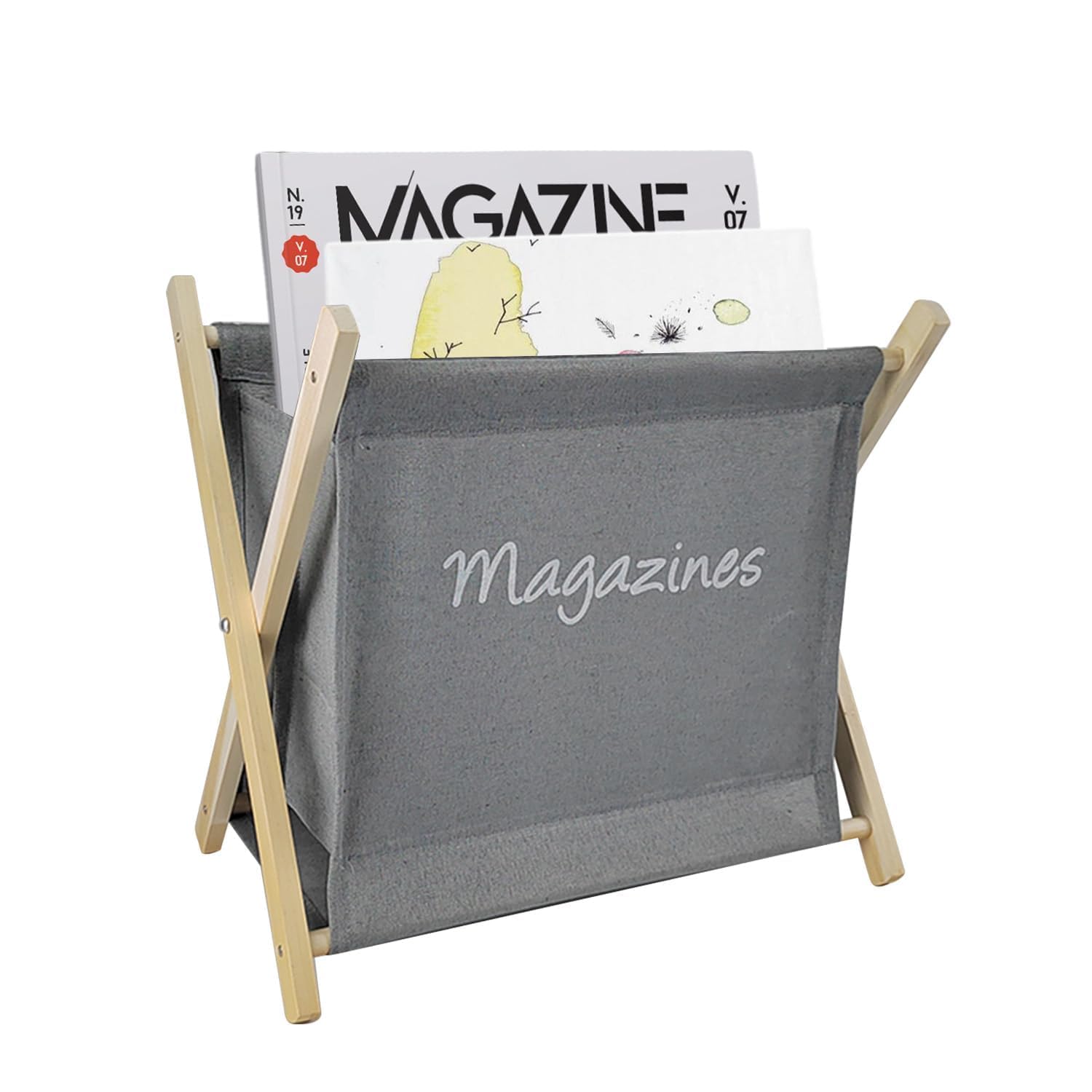 Revistero de Madera, Revistero Plegable con Tela, Revistero Suelo Gris, Revistero Archivador 30 × 20 × 30 cm, para Guardar Libros, Impurezas, Periódicos