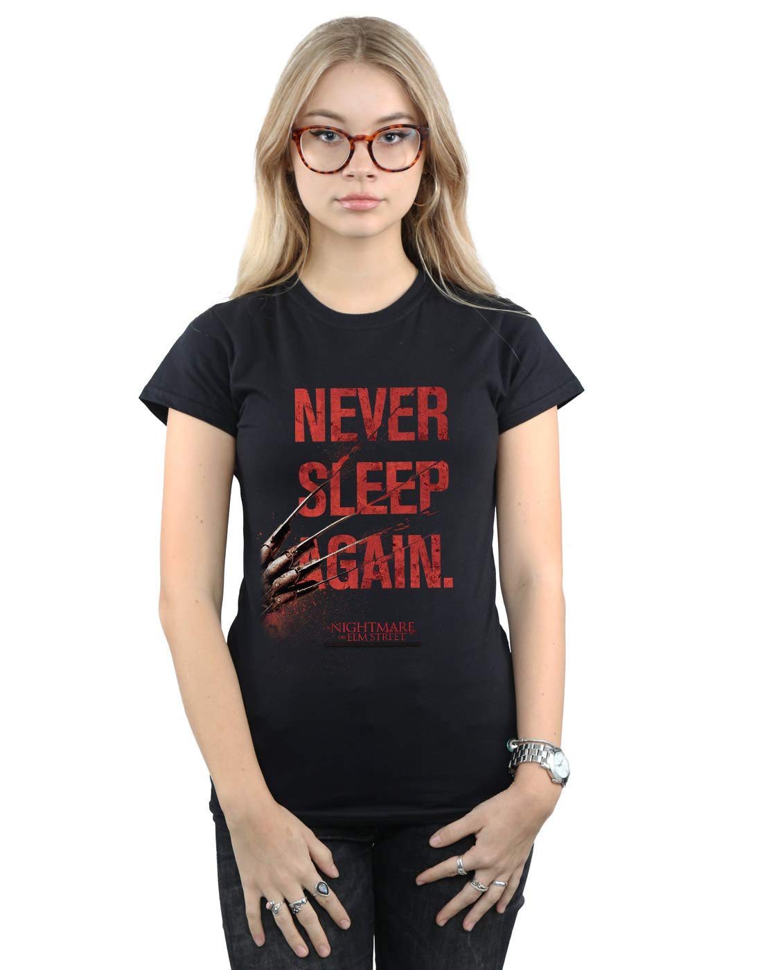 Absolute Cult A Nightmare On Elm Street Women's Never Sleep Again T-Shirt Black XX-Large