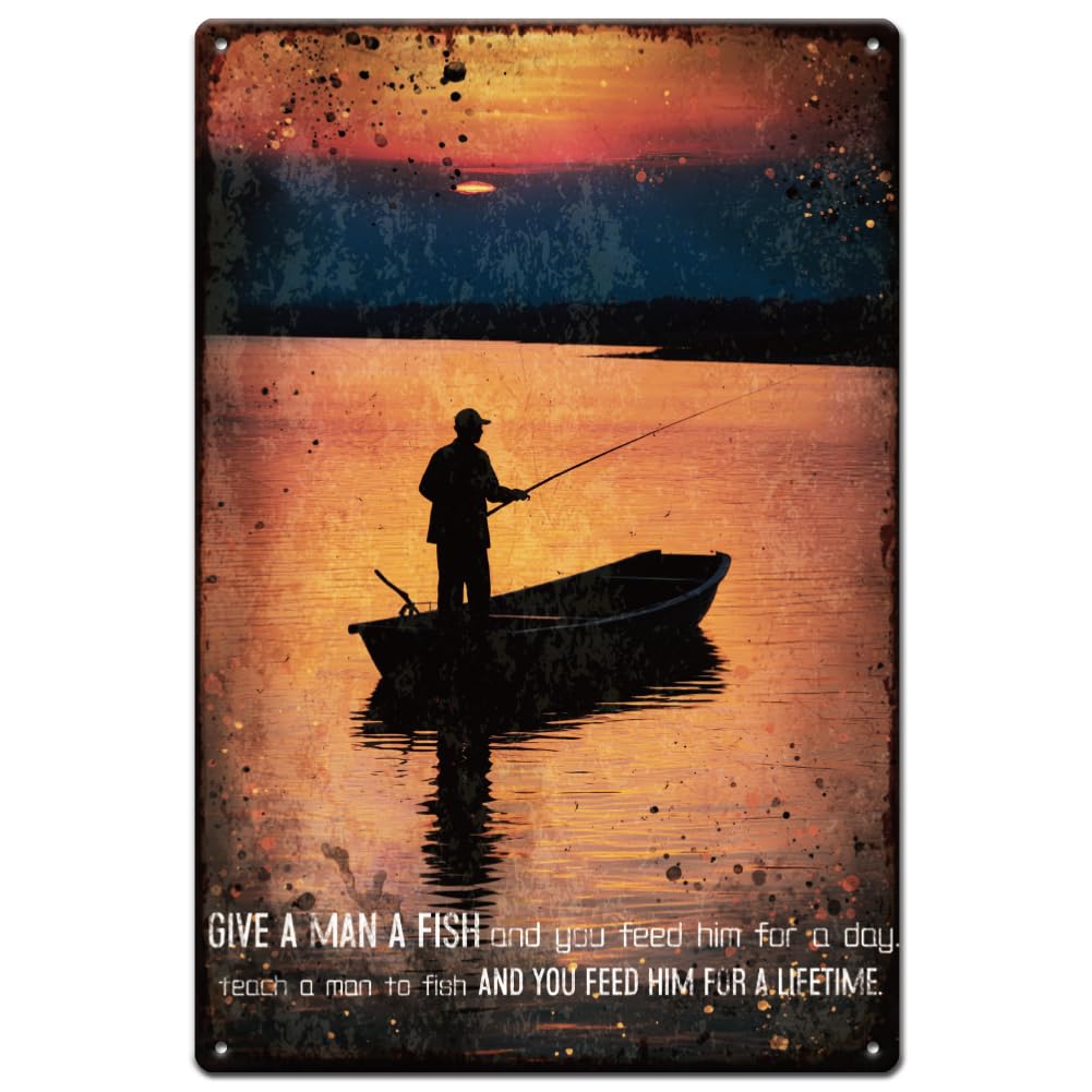 Kwqdozf As Pic Fishing And Sunset Metal Signs Inspirational Quotes Tin Sign Boat Vintage T