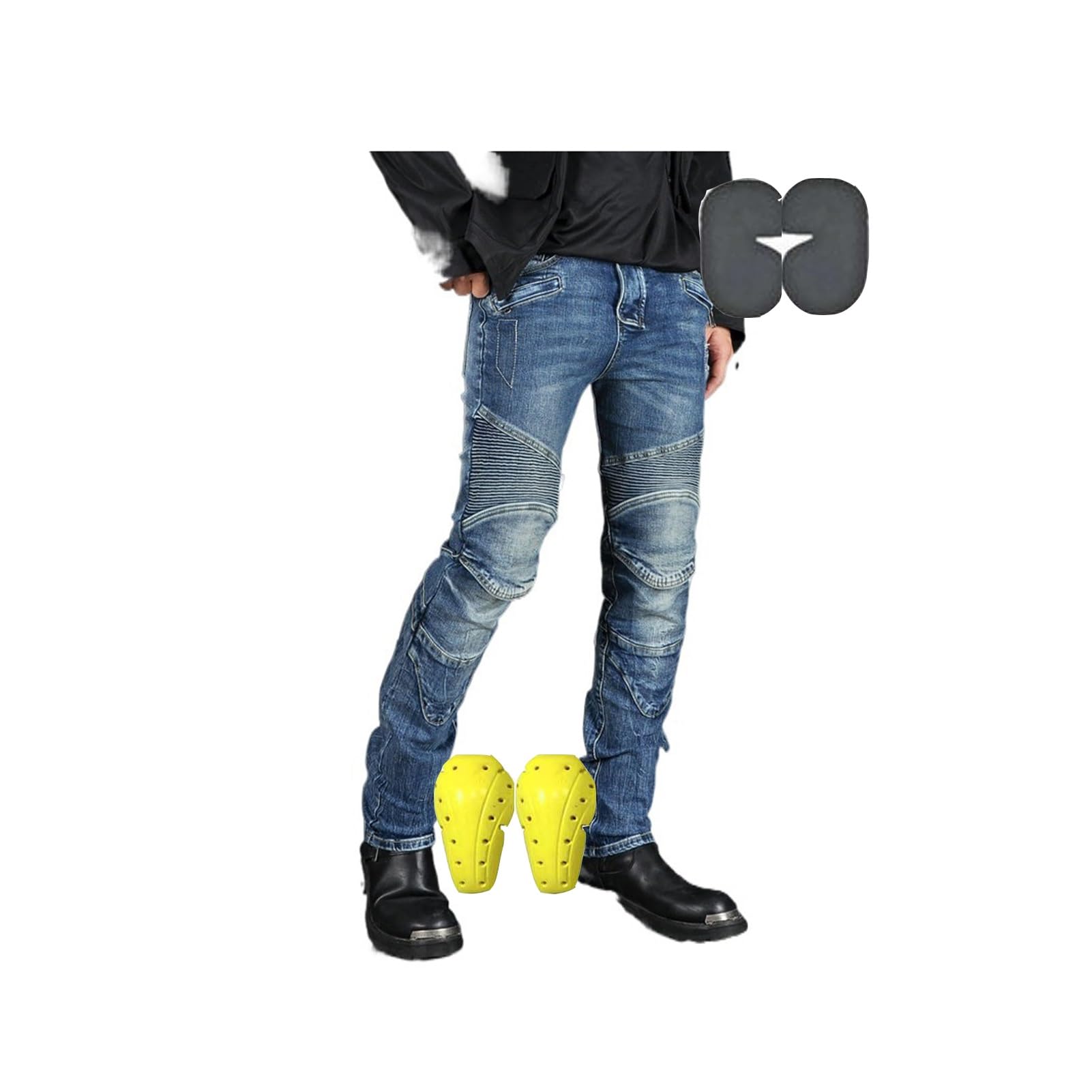 Pantaloni Jeans Moto 4 Stagioni Con Protezioni CE - Denim 70% Cotone 30% Elastan, Ginocchiere E Protesi Rimovibili, Adatti Per Moto E Bici, Taglie XS-3XL
