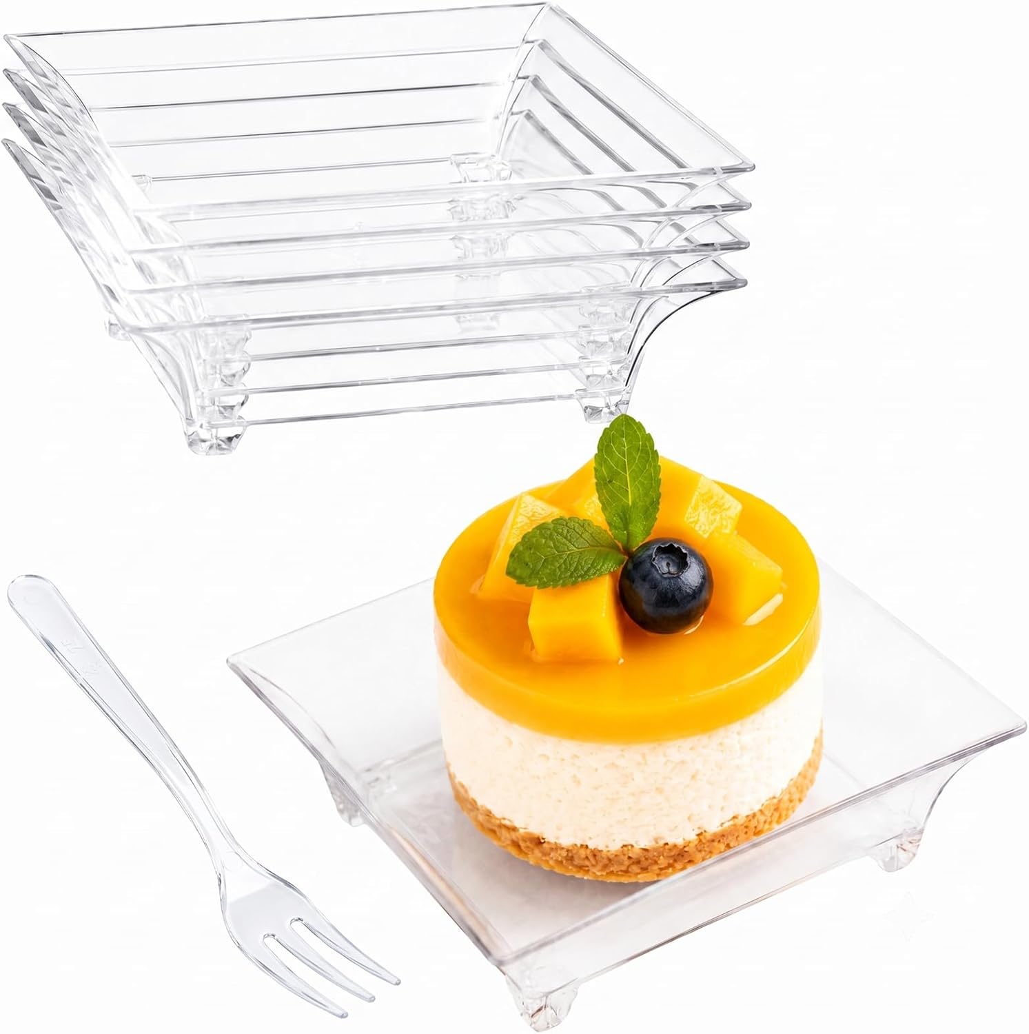 100 Pack Mini Dessert Plates with Tasting Forks