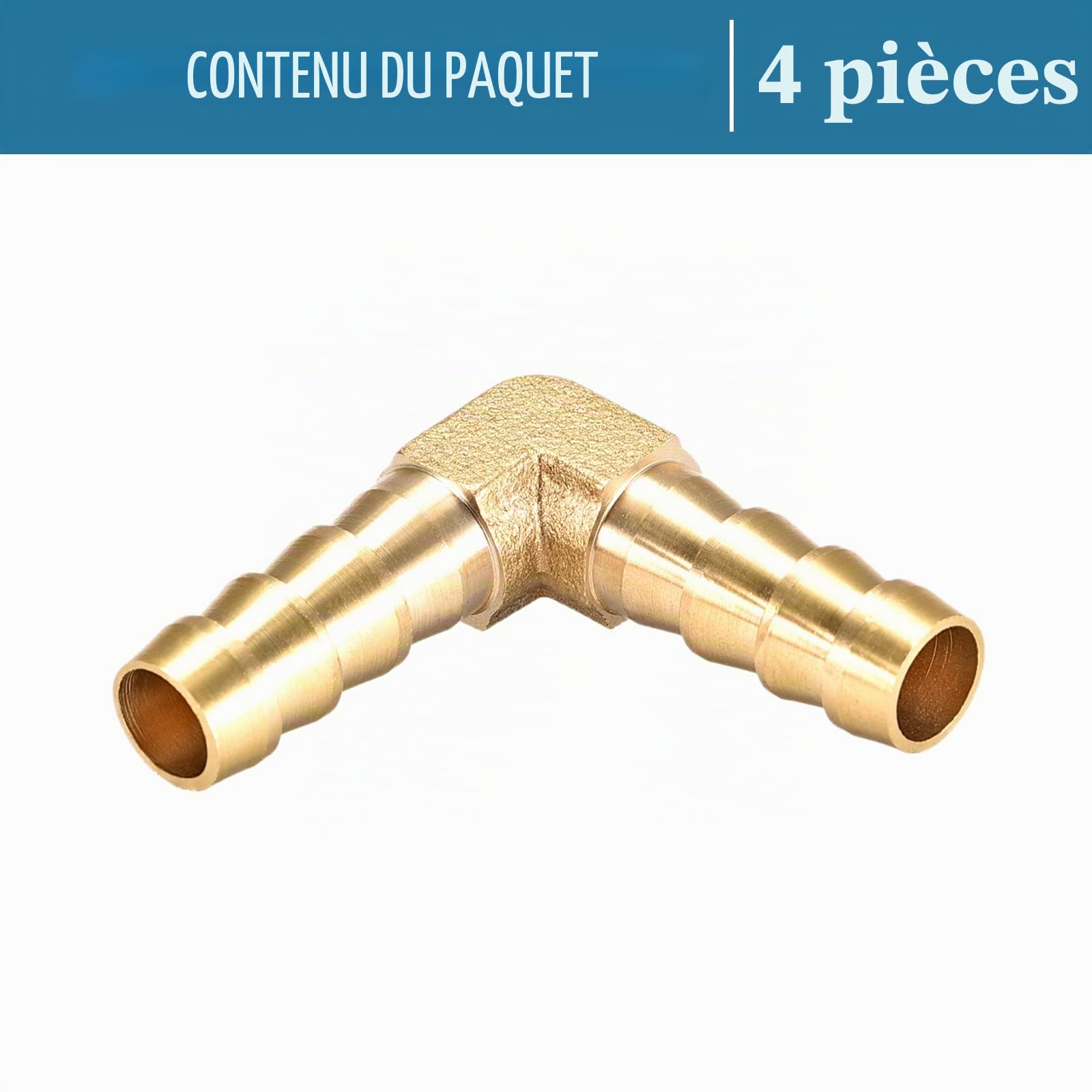 QUARKZMAN 10mm Dia 90 Degré Laiton Raccord cannelé Tuyau Raccord x 4PCS Coude Connecteur Coupleurs pour Tuyau Connexion, [Doré]