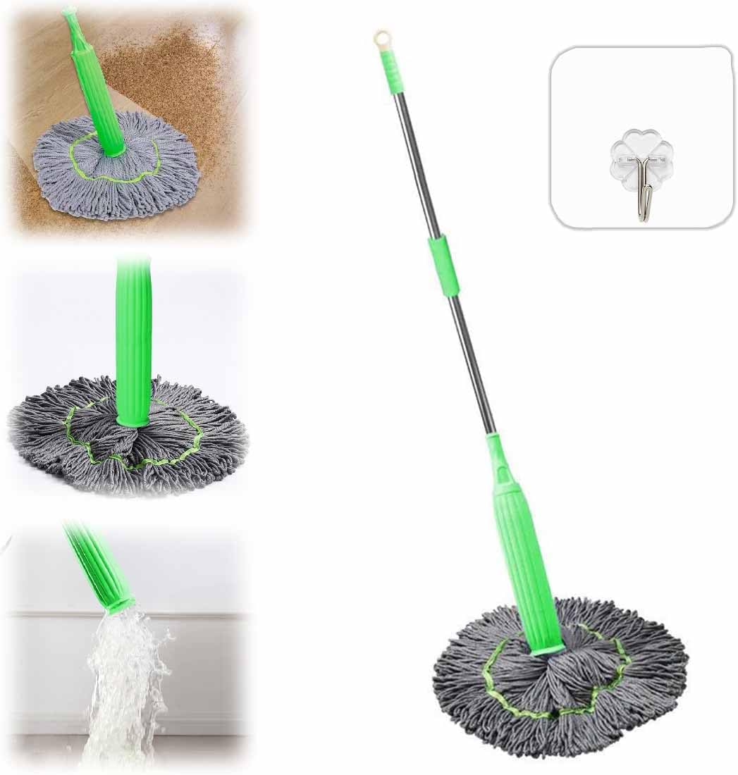2 In 1 Dehydrated Mop, Self-Wringing Twist Mops For Floor Cleaning, Floor Spin Mop System With Wringer Set, Wet And Dry, 360 Degree Spin Round Wall Cleaning Mop For Bathroom Floor Bed Wall