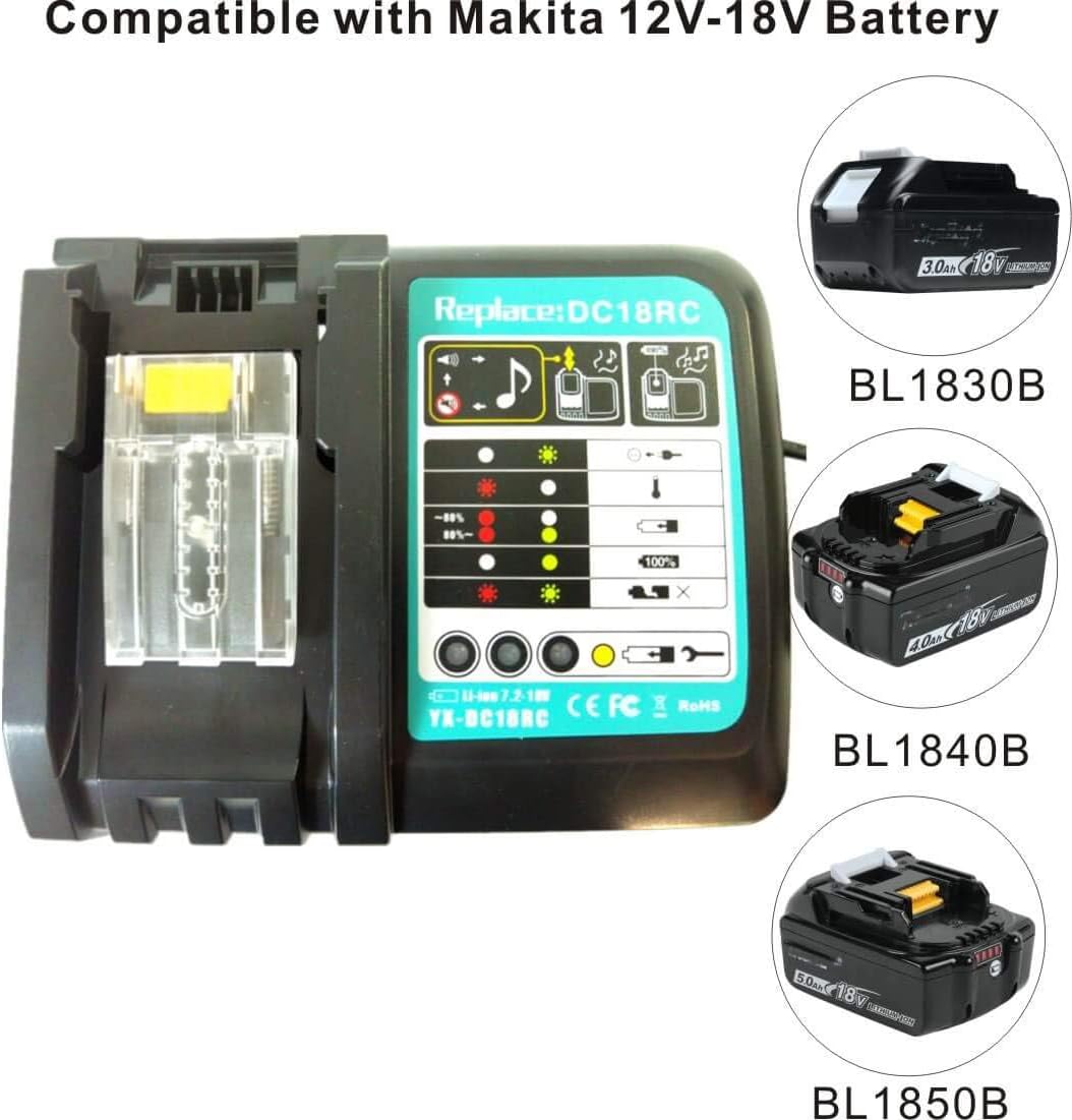 DC18RC 14.4V-18VLi-Ion Battery Charger Compatible with Makita DC18RC DC18RD DC18RA DC18SD DC18SF to Work with BL1830 BL1840 BL1850 BL1860 BL1840B BL1820 BL1815 BL1430 BL1450 Makita 18V Battery - Image 4