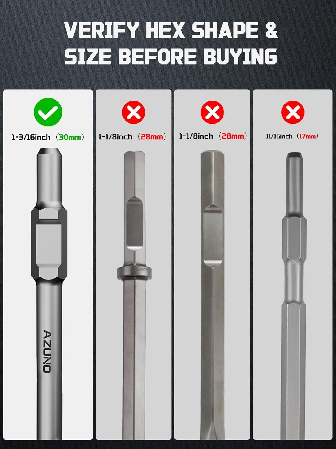 1-3/16" HEX Clay Spade Bit - Jack Hammer Compatible -2