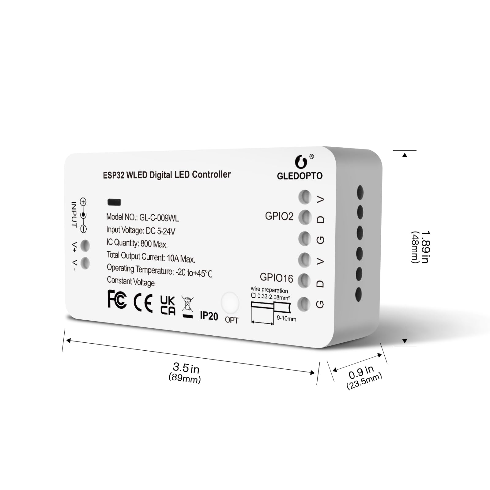 GLEDOPTO ESP32 WLED WIFI Digital LED Controller DIY Plus de 100 effets lumineux Maximum 800 IC Number Segmented Control Colours