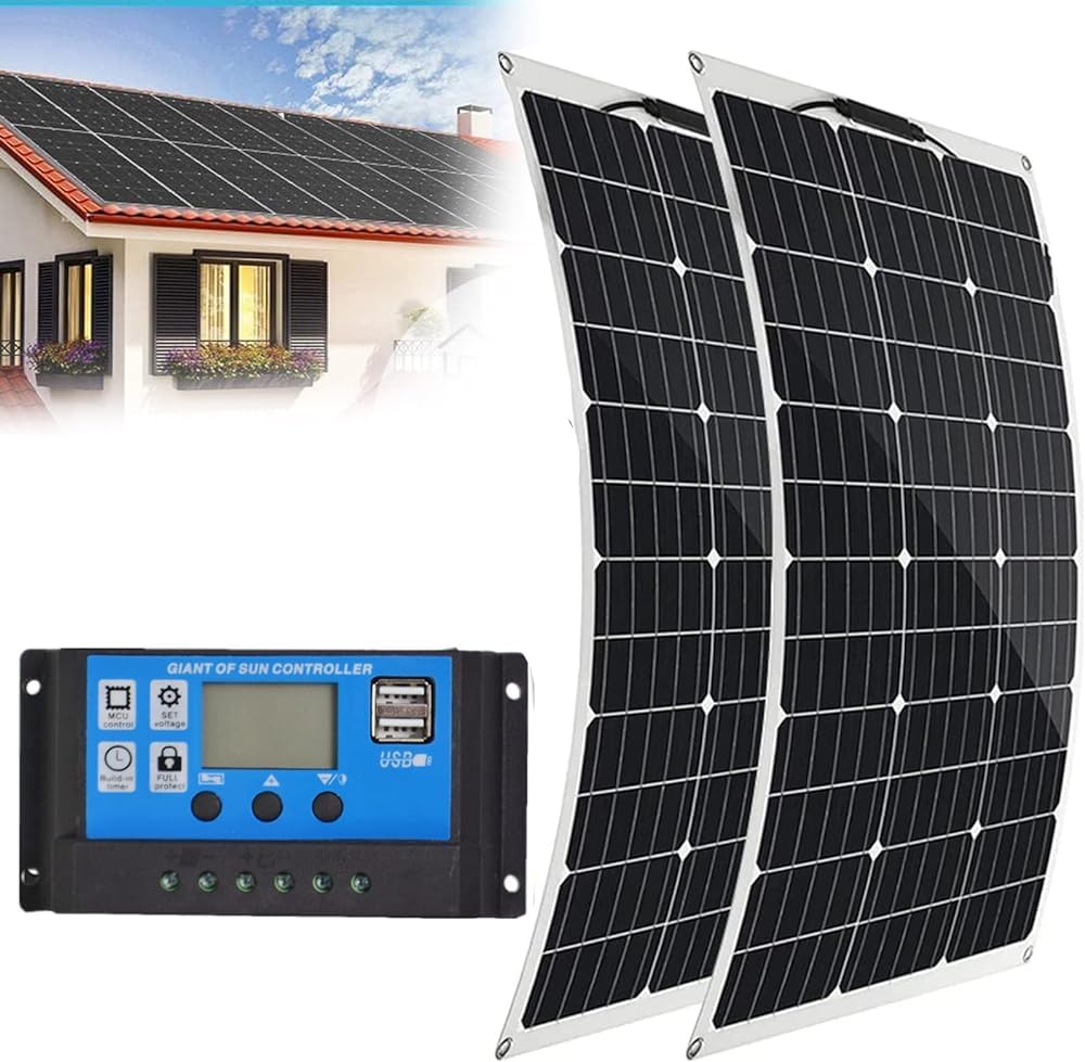 Kit pannello solare da 1000 W, 2 pezzi, 500 W, pannello solare flessibile Off Grid System 18 V, modulo monocristallino fotovoltaico, con doppie porte USB