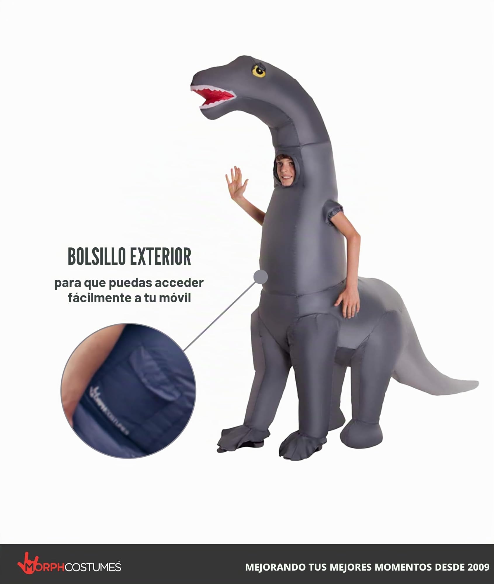 Morph Costumes Disfraz Dinosaurio Hinchable Niño Diplodocus Gigante, Disfraz Halloween Niños Talla Única | Mono Inflable Gris de Cuerpo Entero, Se Infla en Segundos, Perfecto para Halloween, Siempre un Éxito