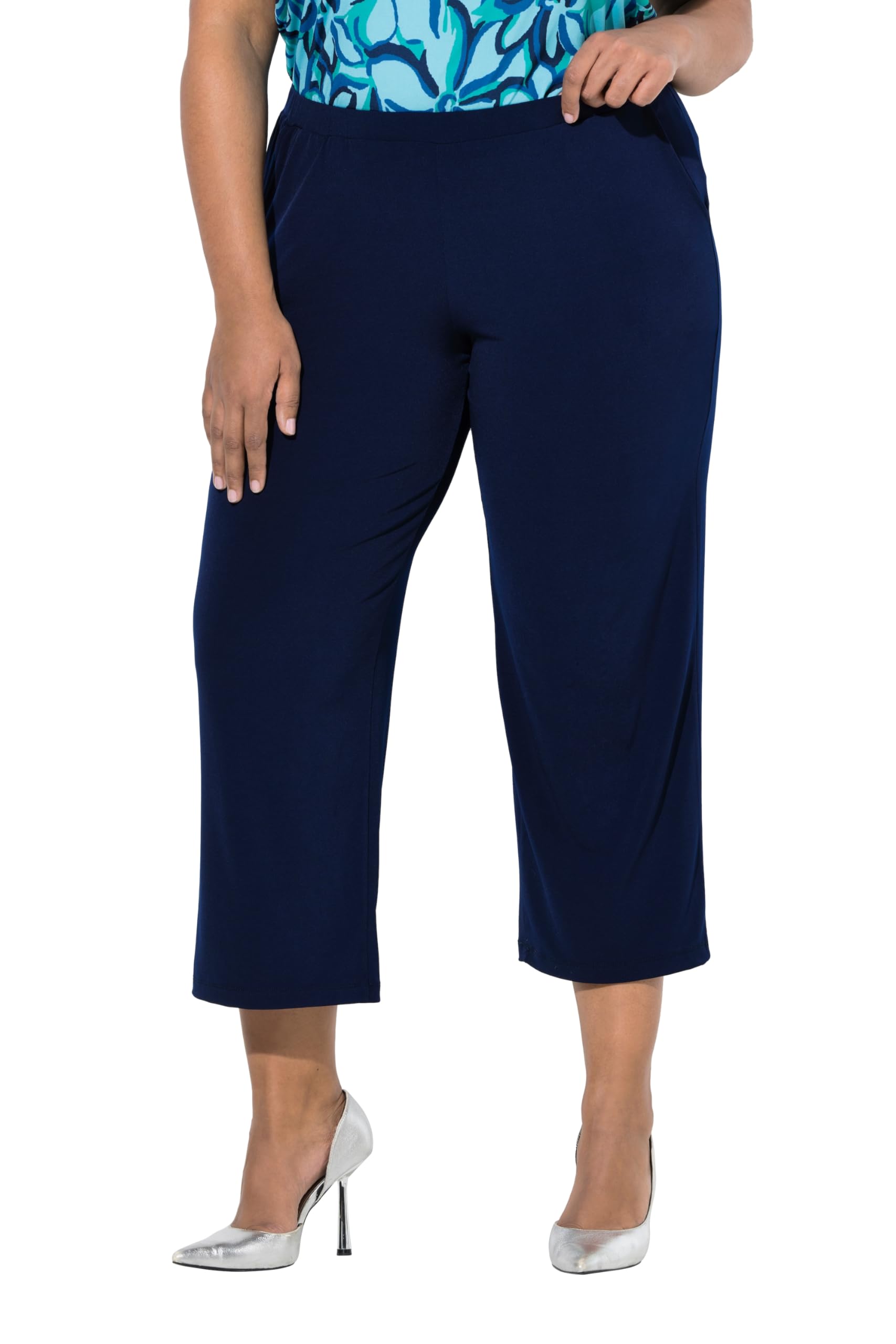 Ulla Popken Damen große Größen Übergrößen Plus Size 7/8-Jerseyhose, gerades Bein, Elastikbund 838199