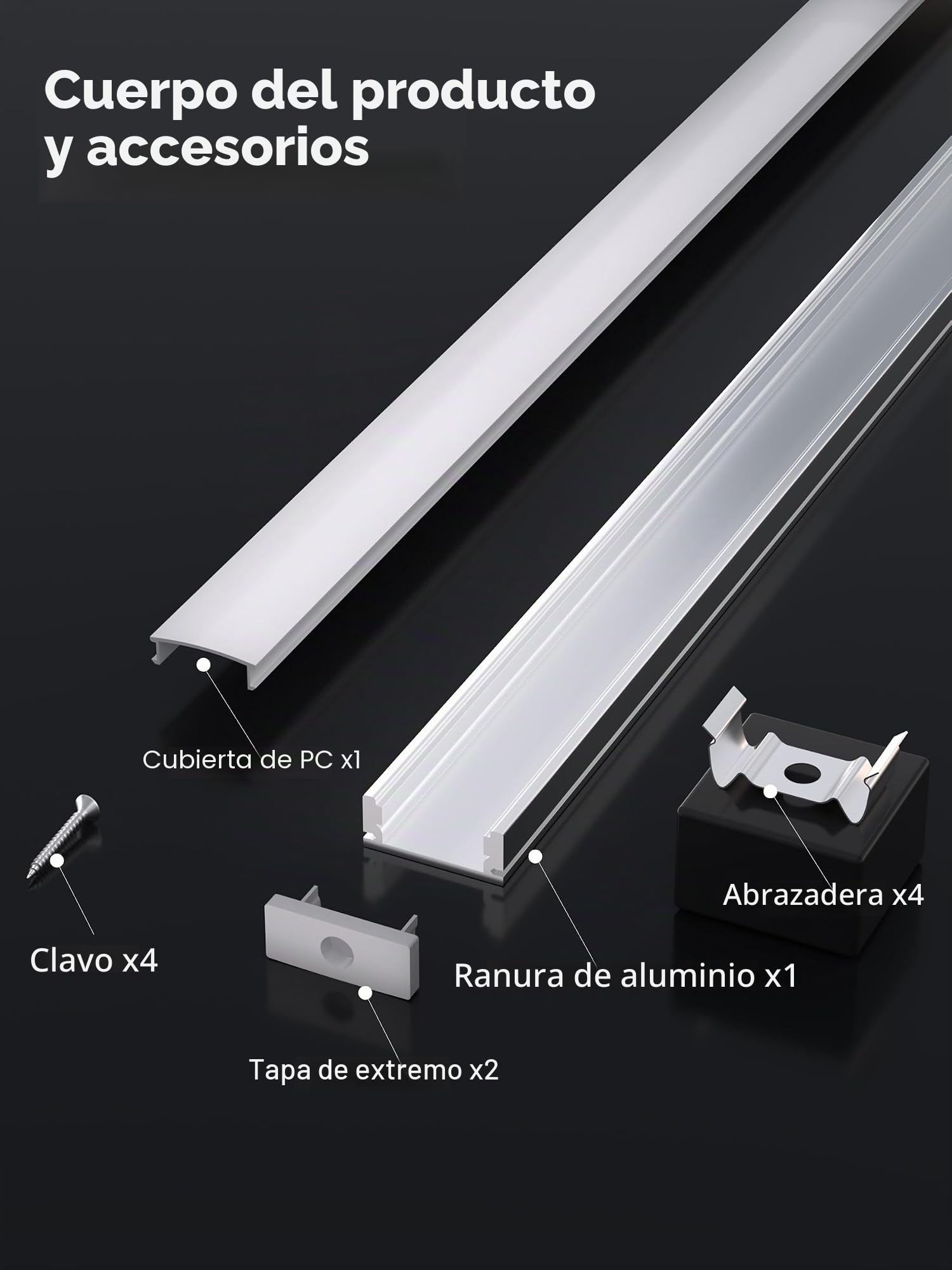 LED Perfil U forma de Aluminio para Tira Canaleta con Difusor Opaco y Transparente Empotrable (U-form, 6×1 Meter)