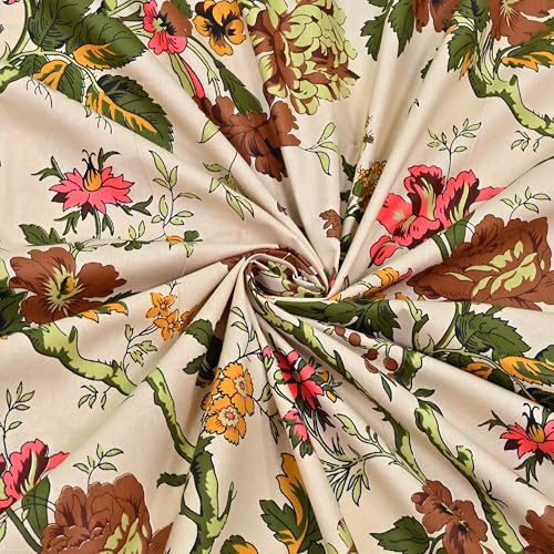 Image of Mafatlal Saanjh 144 TC Cotton Double Bed Sheet Summer Collection 95x108 Inch | Floral Pattern Finish | Airy Comfortable Weave | Hand Crafted |Pillowcase Included | Beige Premium Bedding Essential