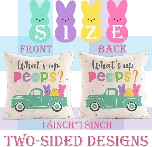 Miniatura 3 de GREHUMOR Juego de 4 fundas de almohada de Pascua de 18 x 18 pulgadas, diseño de conejito con rayas rosas primaverales, para sofá, decoración del