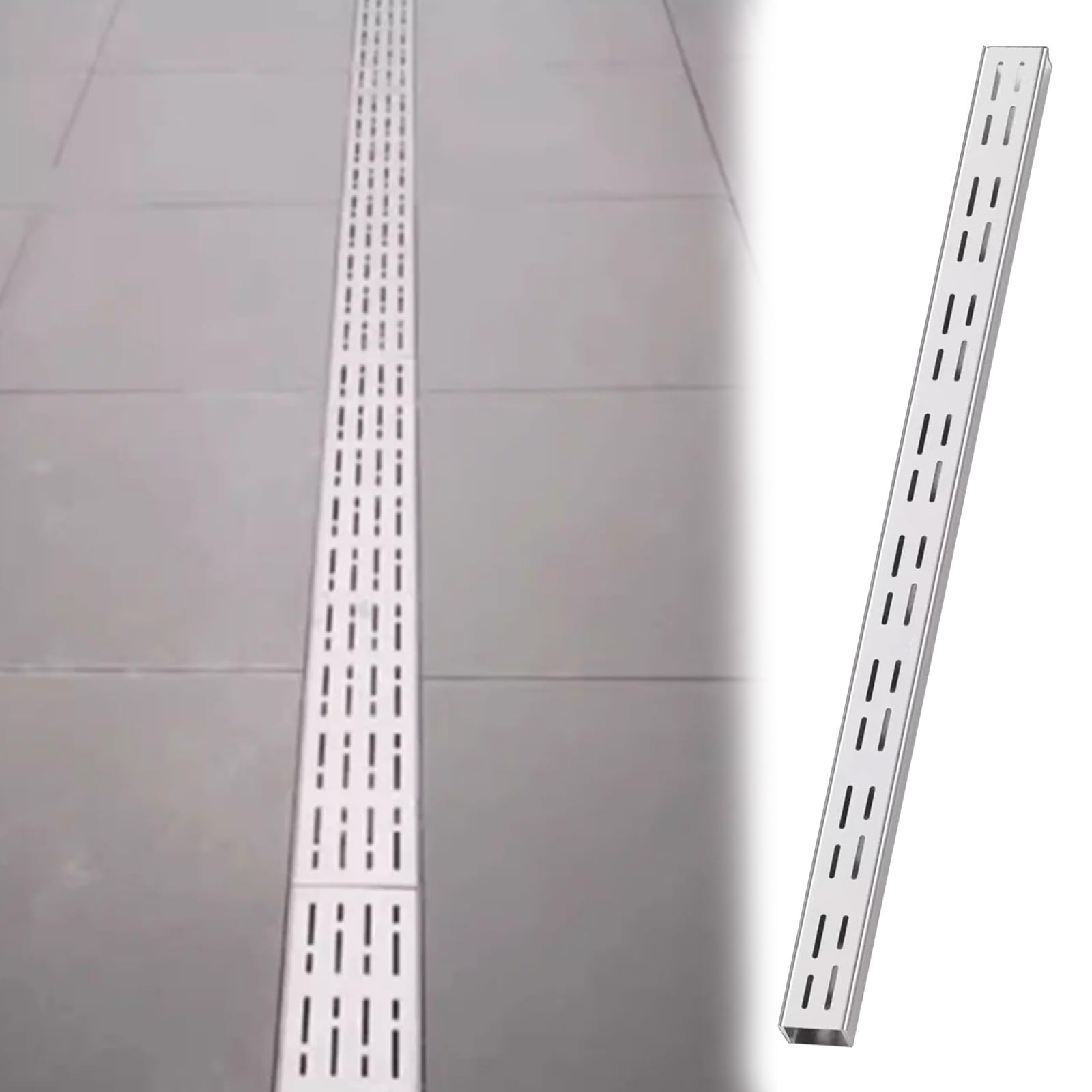 Juego de desagües de Zanja en Forma de U, desagüe de Canal Exterior de Acero Inoxidable con Rejilla Desmontable, canaleta de Drenaje Delgada para aceras, entradas de vehículos, Piscinas y ja