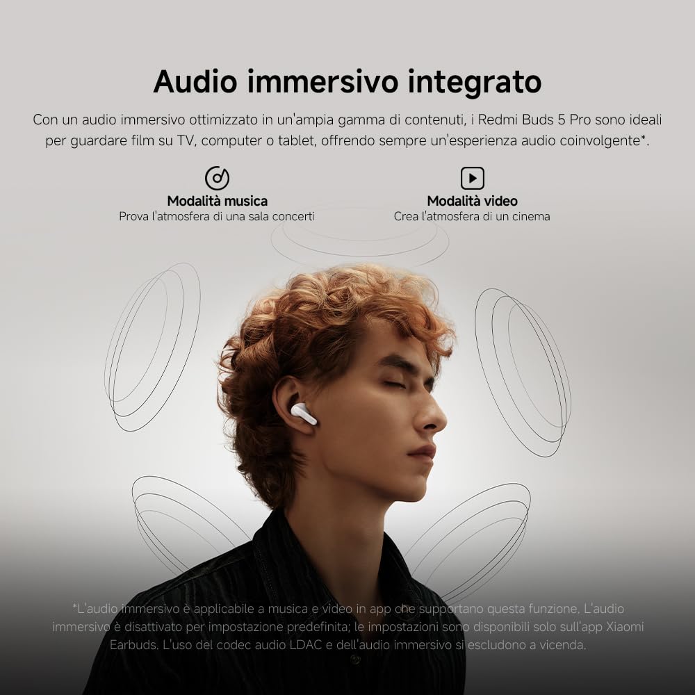 XIAOMI Redmi Buds 5 Pro, In-ear Auricolari Wireless,10h+38h Batteria, viola | Driver coassiali duali personalizzati, Hi-Res Audio e LDAC, ANC 55dB, IP54