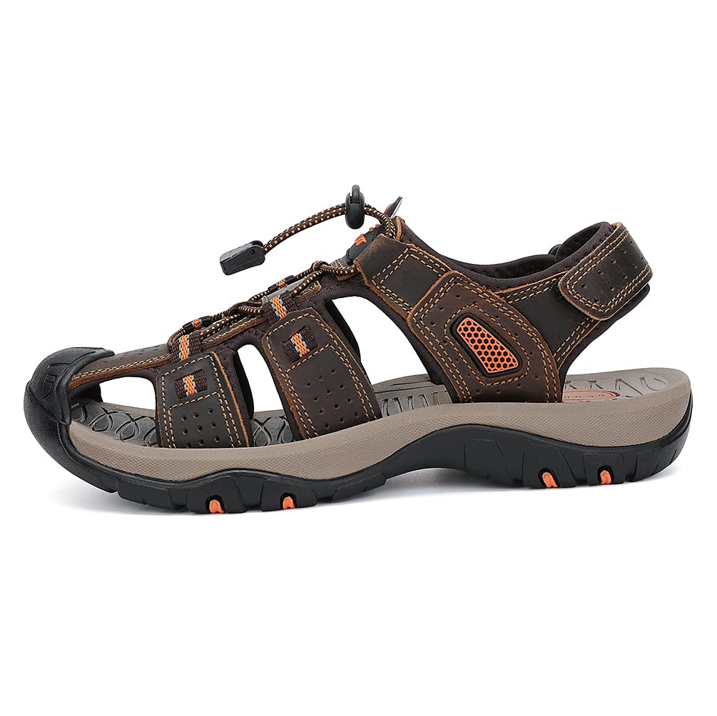 FLARUT Homme Sandales de Randonnée Orteil Fermé Crochet&Boucle De Plein air Randonnée Cuir Chaussures