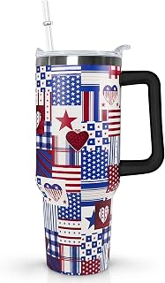 Ceovfoi 4th of July tumbler American Flag Gifts -40 oz Patriotic Vacuum Insulated Stainless Steel Travel Tumblers with Handle Lid and Straw,Patriotic Military Gifts For Veterans, Police, Fathers Day