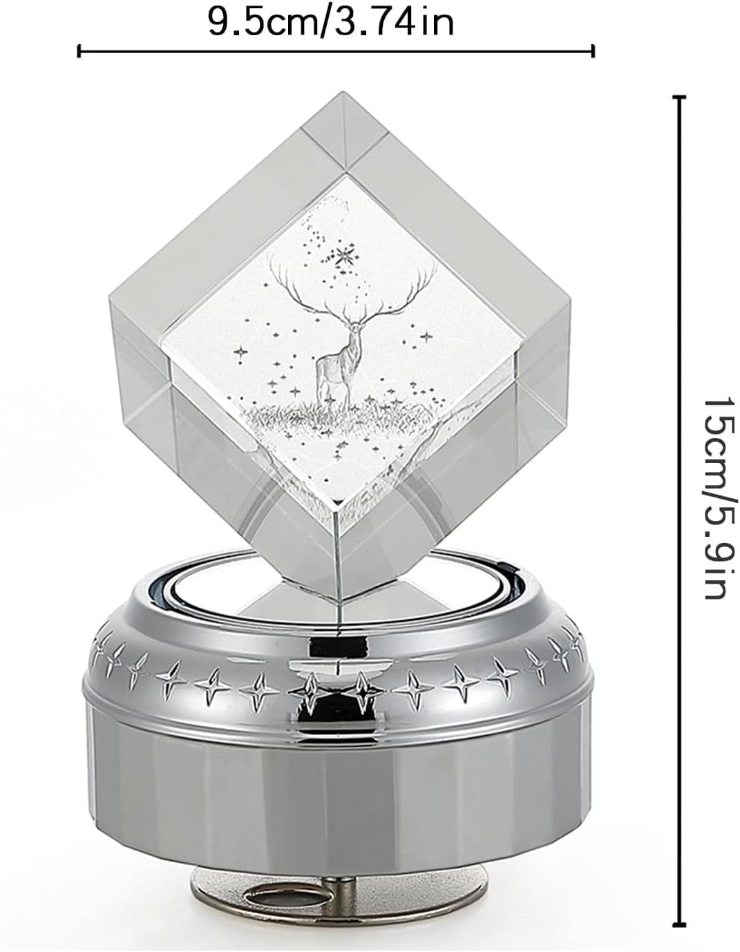 Sinzyo 3D Crystal Ball Music Box Rotating Base,Gift for Birthday,New Year,Valentine's Day,Music Boxes for Women Mom Daughter,Thanksgiving(Square, Deer, You are My Sunshine)