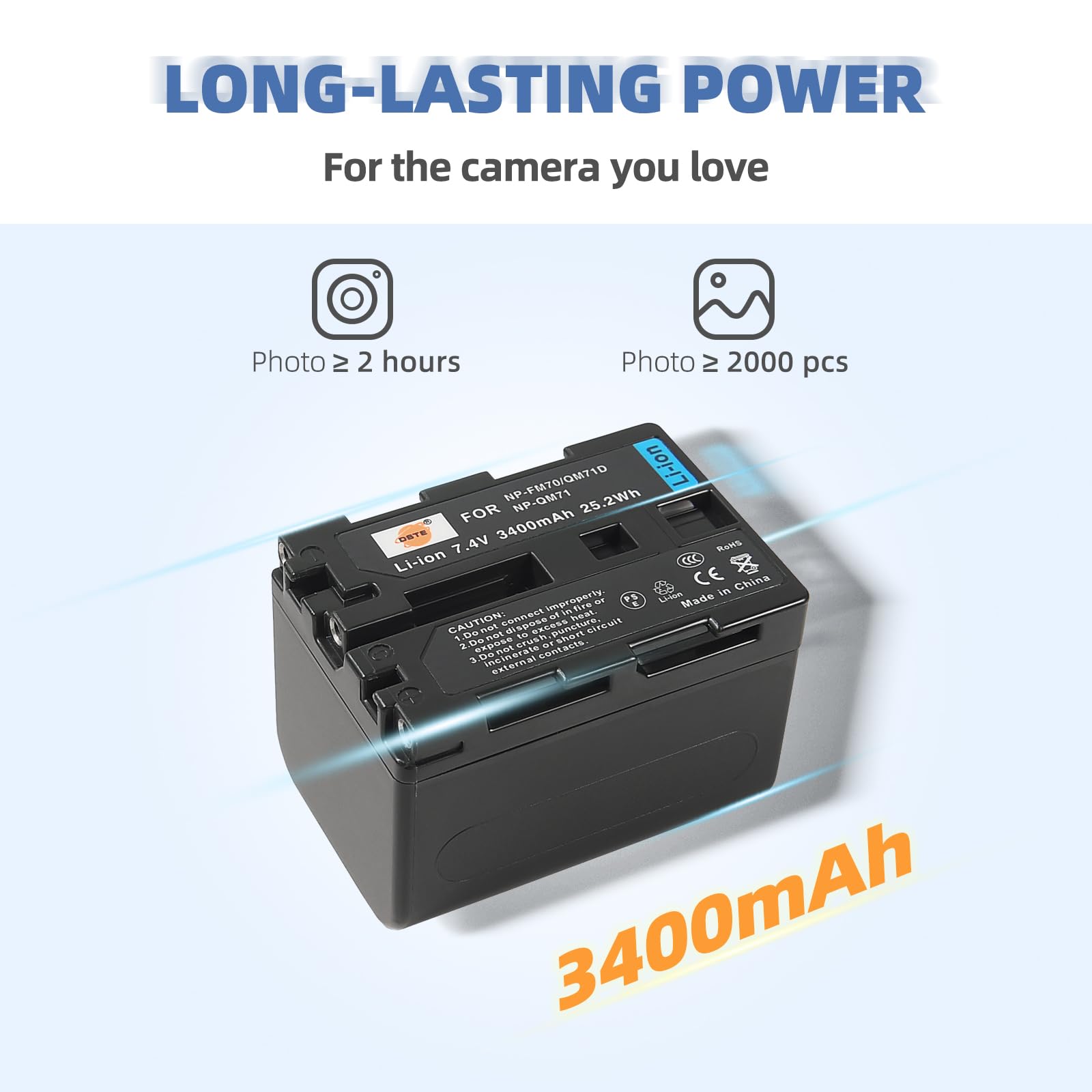 DSTE NP-FM70 7.4V 3400mAh QIAOJINLIN Lithium Battery Pack(2 Packs) And Dual Charger Compatible With Sony DCR-PC330 DCR-TRV25 DCR-TRV27 DCR-TRV30 As NP-QM71D NP-QM71 - View #8