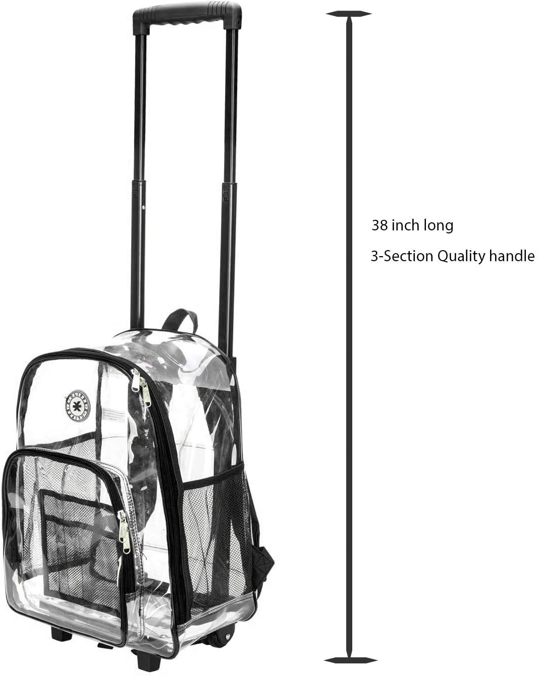 Rolling Clear Backpack Heavy Duty Bookbag Quality See Through Workbag Travel Daypack Transparent School Book Bags with Wheels Black - Image 8