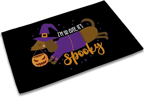 TUBAMQ Paillasson d'Halloween en forme de teckel pour extérieur, citrouilles heu