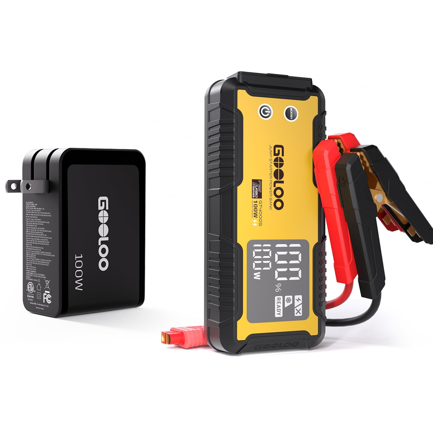 GOOLOO GT4000S Jump Starter 4000A Car Jumper Starter Up to 10L Diesel 12L Gas Engines Gooloo 100W USB