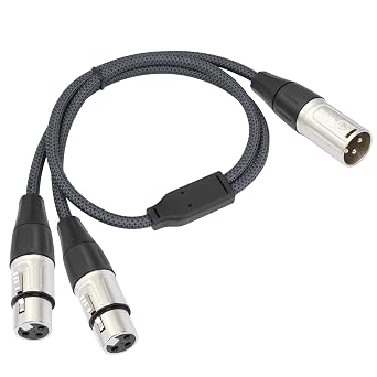 XLR Splitter Cable, Devianl XLR y Splitter 2 Female to 1 Male, Balanced Dual Female to Male Microphone Cord Adapter Combiner, 2 FT