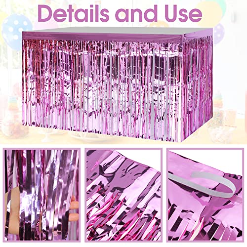 Frtzal 4 Park Metallic Foil Fringe Table Skirt Silver Tinsel Table Skirt Garland For Rectangle Tables Xmas Birthday Wedding Party Decoration(108 X 29 Inch) (Rose Gold) #TOP1