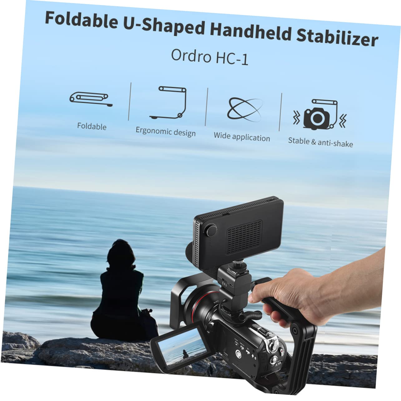 Stabilizzatore Portatile per Fotocamera Pieghevole Nero | Pa66 Nylon e Fibra di Vetro, Scanalatura a U e Vite 1/4 Scorrevole, Foro Standard e Interfaccia