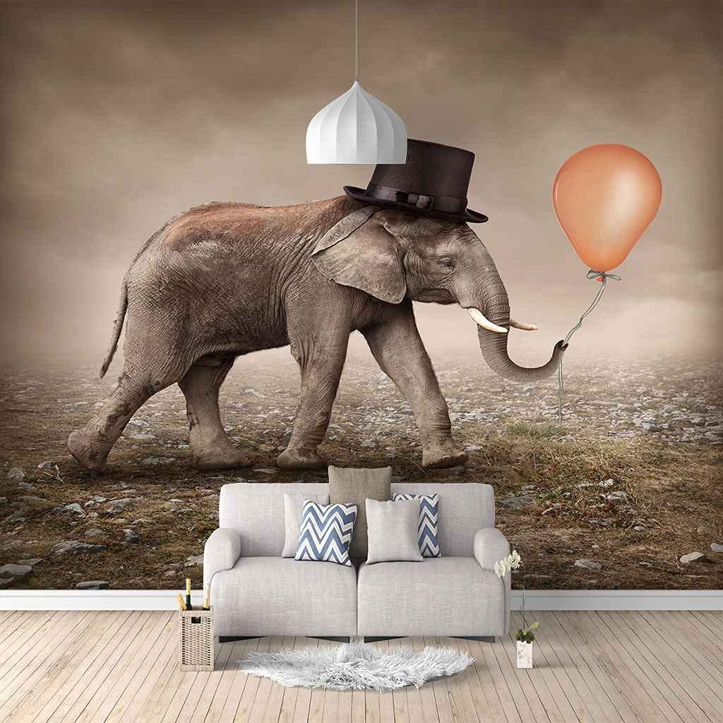 Papier peint 3D éléphant DIY autocollant 150x105 cm pour décoration murale salon