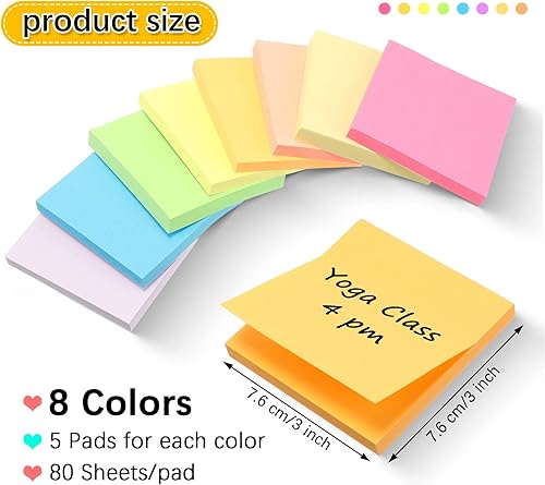 Miniatura 2 de Paquete de 40 notas adhesivas 3 x 3 pulgadas almohadillas autoadhesivas de notas de varios colores brillantes bloc de notas colorido suministros de