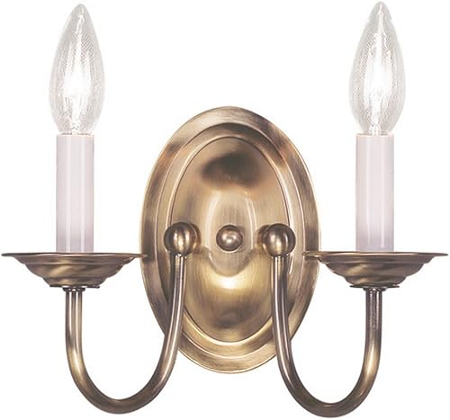 Livex Lighting 4152-01 Home Basics - Aplique de pared de latón antiguo con 2 luces