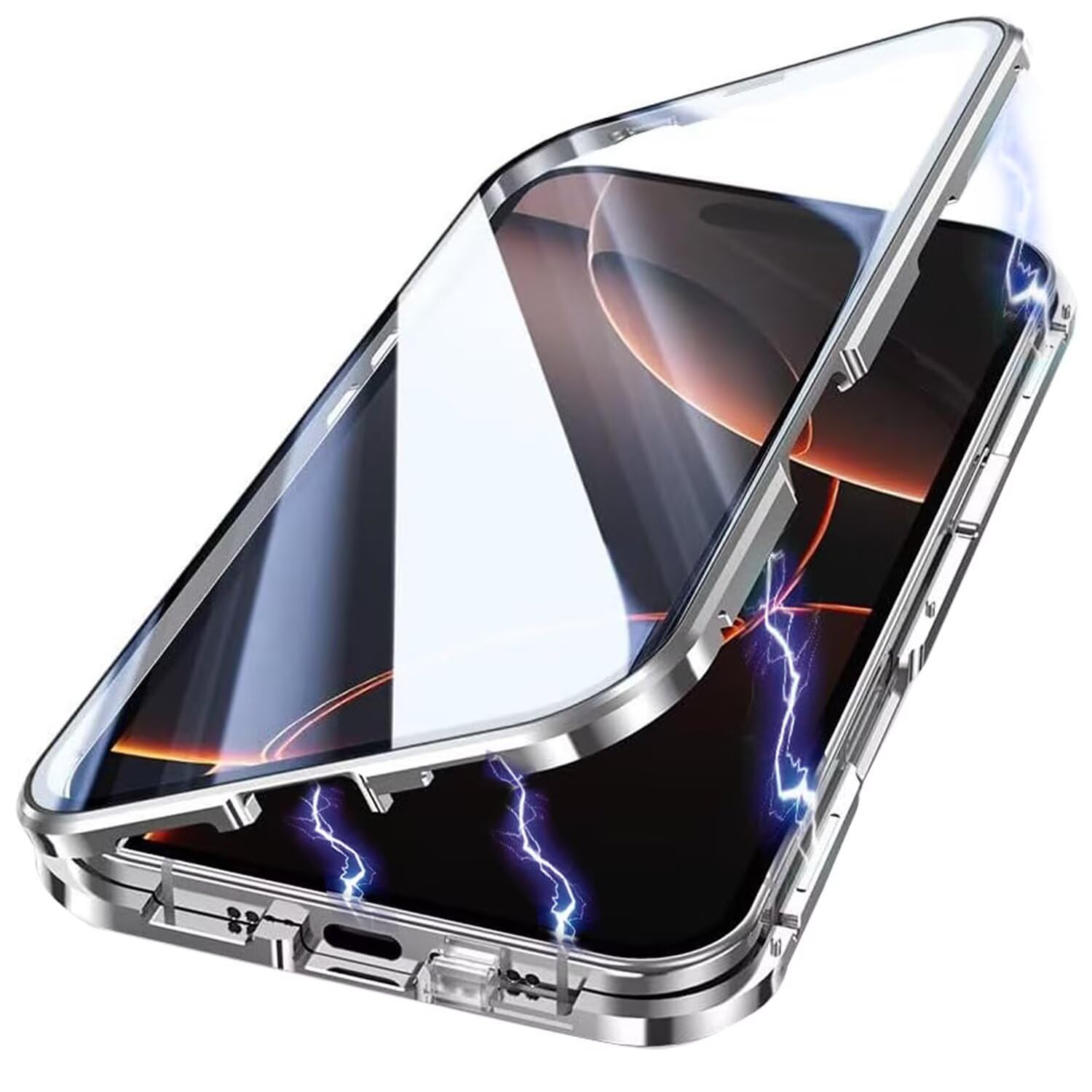 Yoursea Case for iPhone 16 Pro Max,Magnetic Adsorption Metal Bumper 360 Degree Full Body Protection Front and Back Tempering Glass Cover with Safty