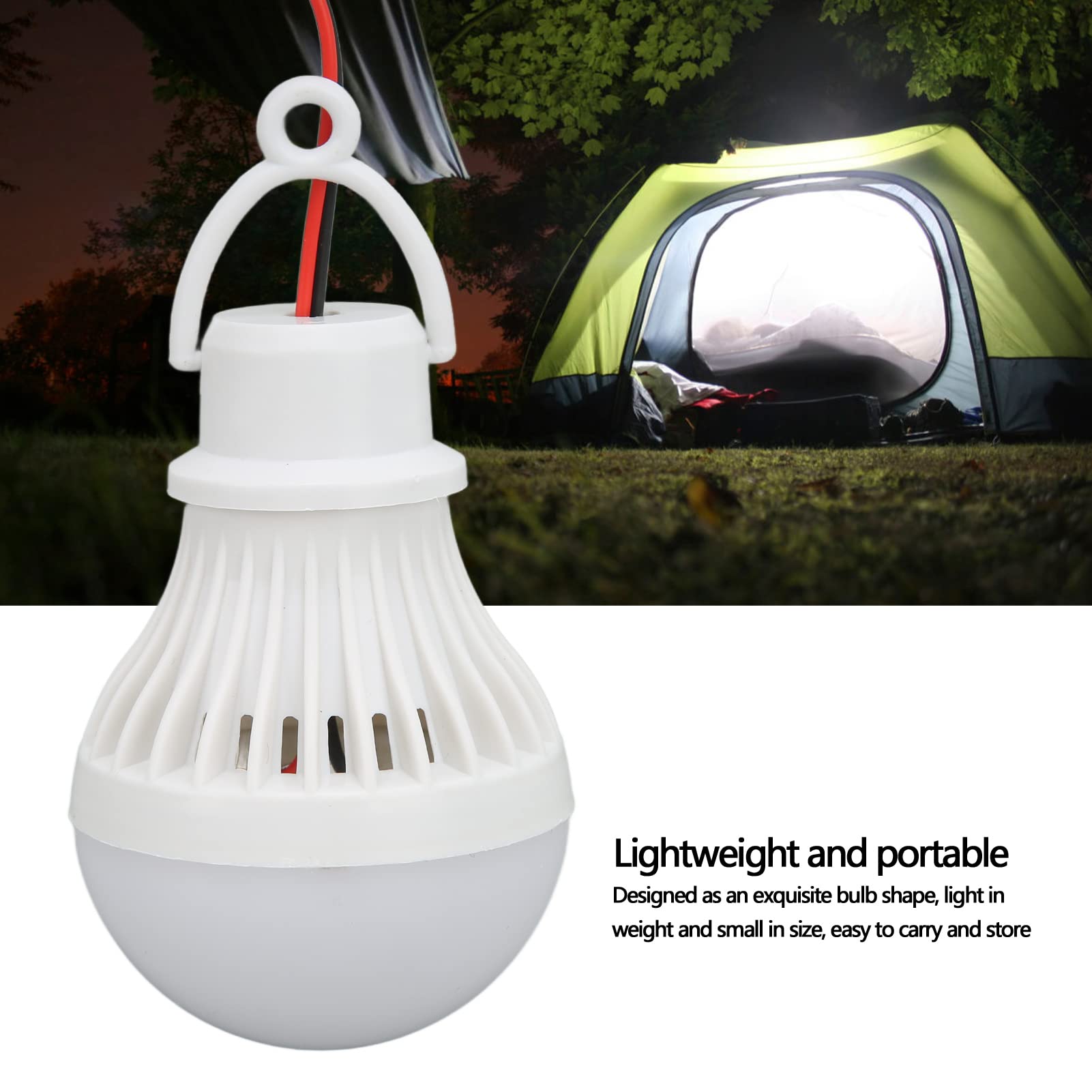 LED Camping Tent Lantern, 12V 5W Plastic Outdoor Emergency Light Bulb with Hook for Hiking Fishing