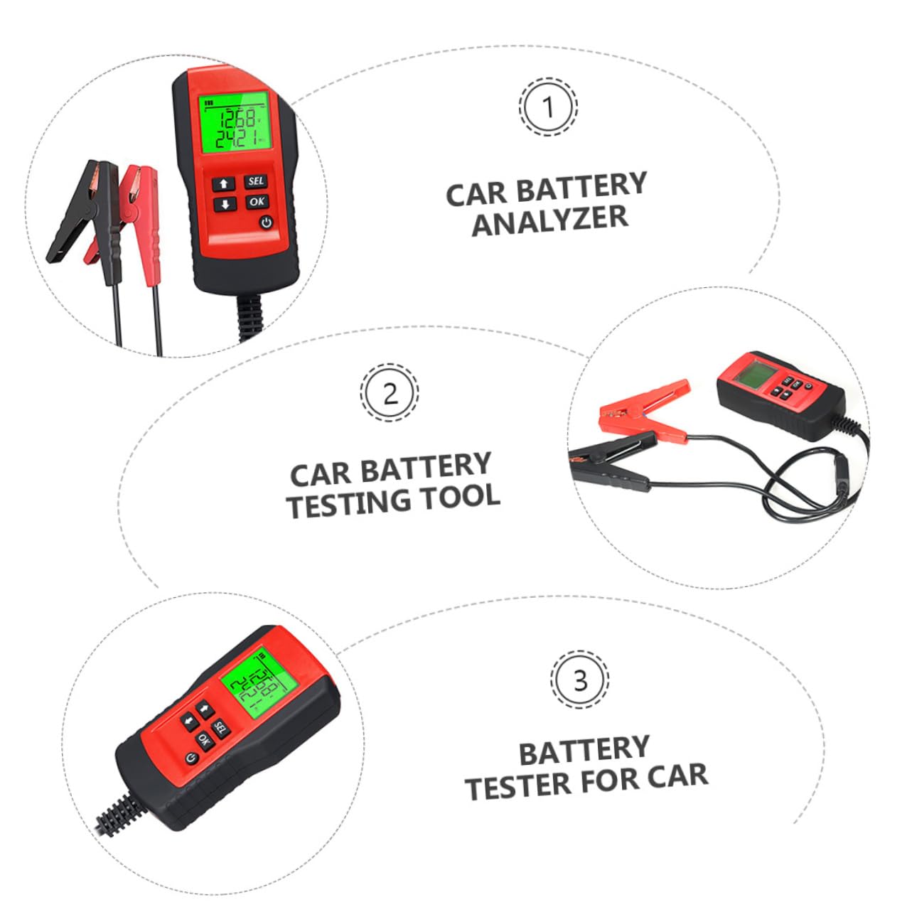 Tester per Batterie Auto Rosso 12v Materiale Abs e Rame Display Durata Batteria e Funzionamento Affidabile Strumento per Controllo Batteria Auto per Veicoli