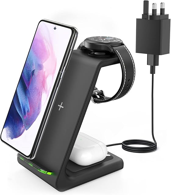 JoyGeek Wireless Charger for Samsung, 3 in 1 Wireless Charging Station for Galaxy Watch 5/5 Pro/4/3/Active 2/1, 10W MAX Fast Charging for Samsung Galaxy S22/S21/S20/Note 20/Z Flip, Galaxy Buds Pro/2