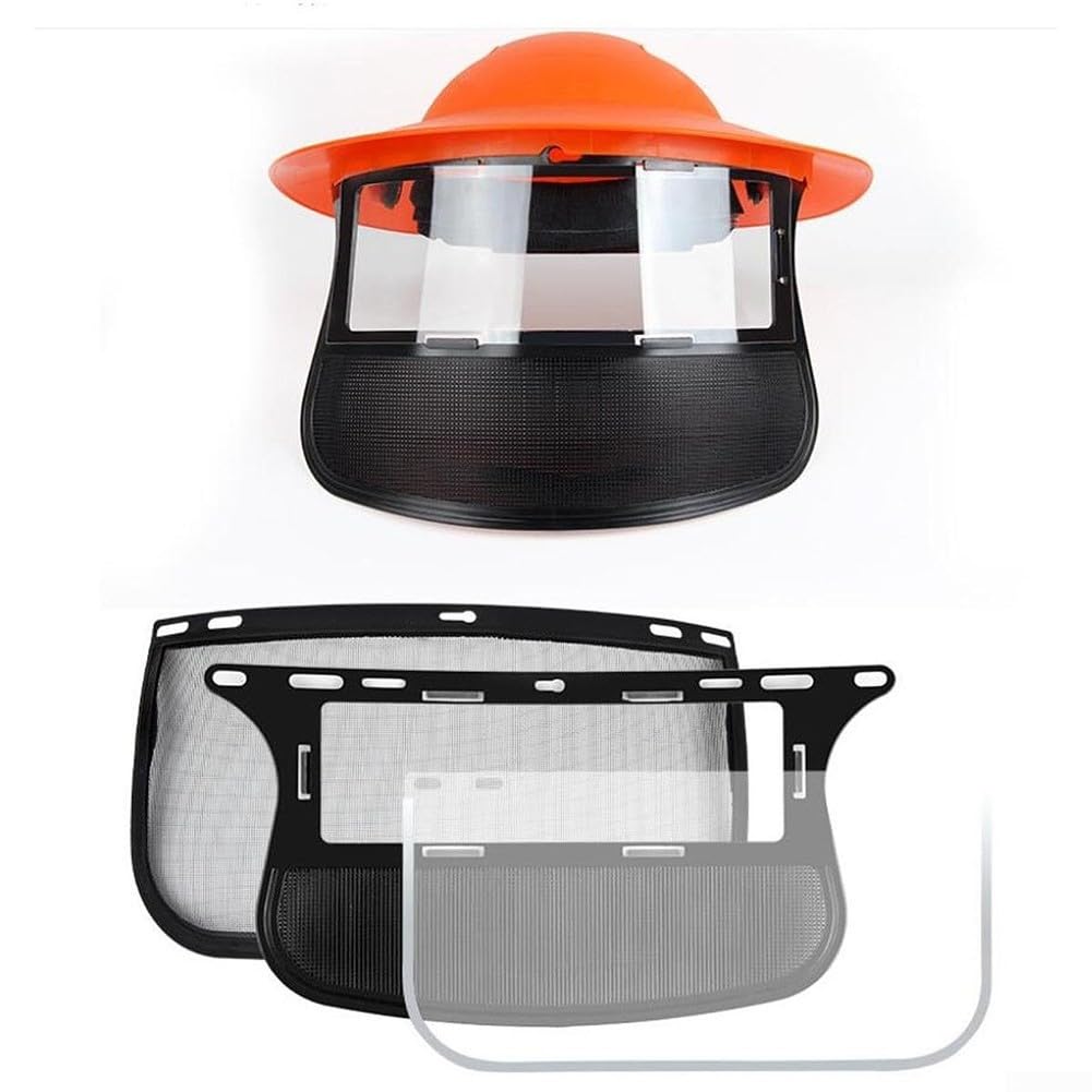 Visiera di sicurezza in rete anti-appannamento per falciatura del prato per lavori con motosega, fascia regolabile, materiale PP PVC, diametro 35 cm (C)