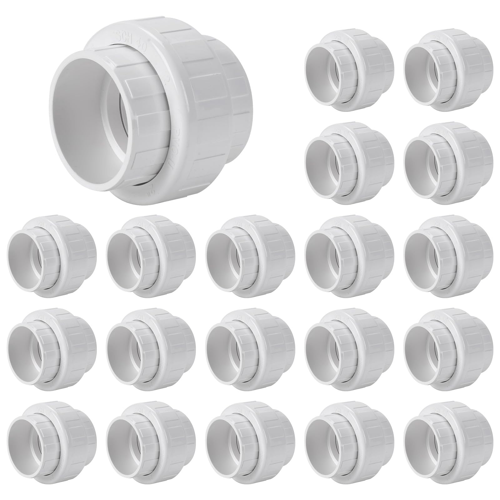 Photo 1 of 20 Pack 2'' PVC Union Coupling Pipe Fitting (Socket x Socket) 2 Inch PVC Slip Union Coupling Adapter - Schedule 40 EPDM O-Ring Adapter