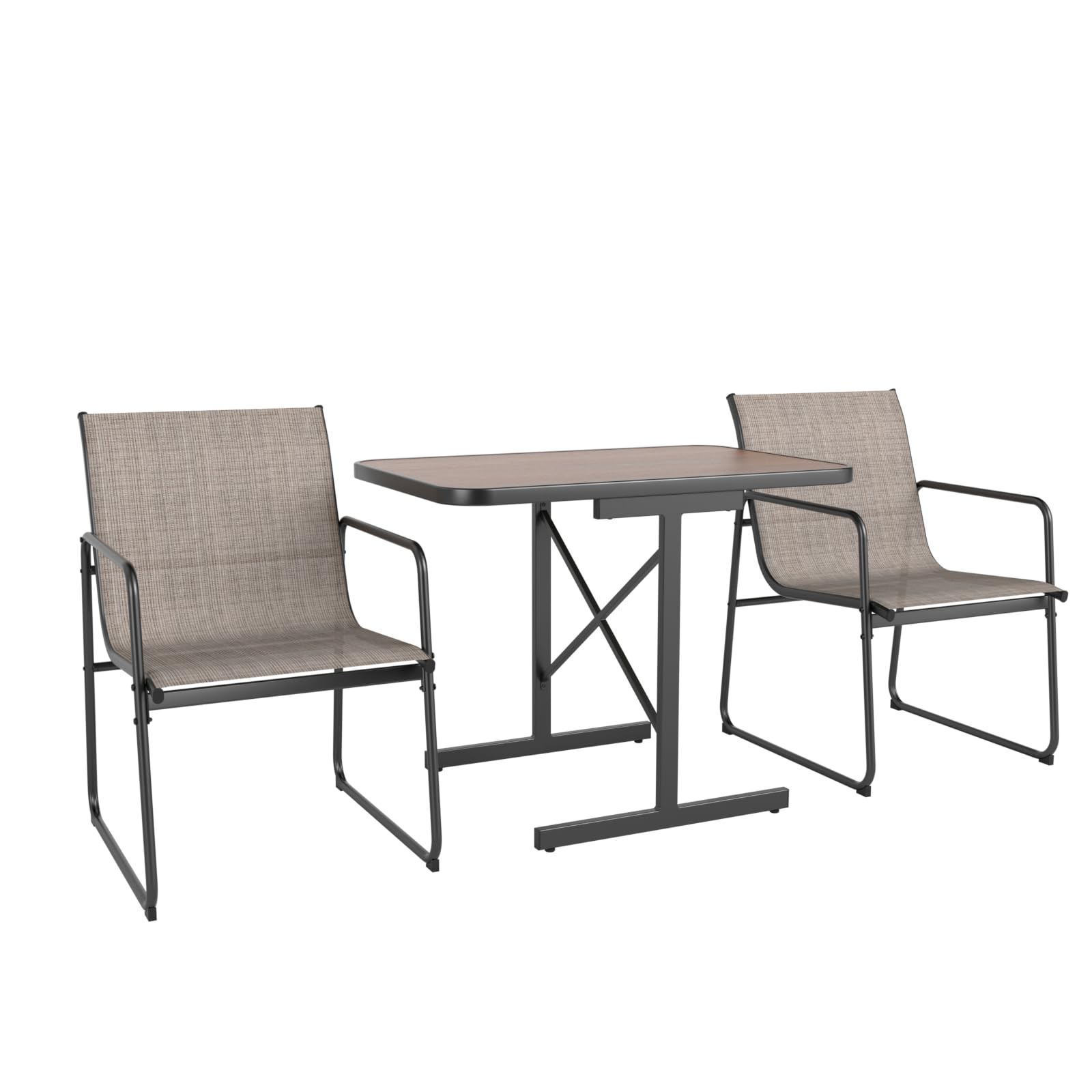 Conjunto de jardín de 3 piezas con mesa de comedor rectangular y dos sillones