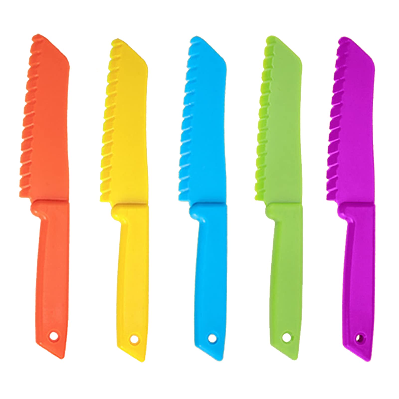 XZSomaloy 5Pcs Kid Kitchen Knife Plastic Fruit Knive Child Safety Knife Colorful Serrated Knife Suitable for Baking Fruit Bread Cake Lettuce Salad (5 Colors)