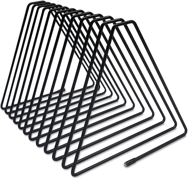 11 Lattice Adjustable Triangle File Holder Book Rack, Vertical Desktop Magazine Stand, Metal Newspaper Folder, Wire File Sorter Desk Organizer, for Vinyl Record Notebook (Black)