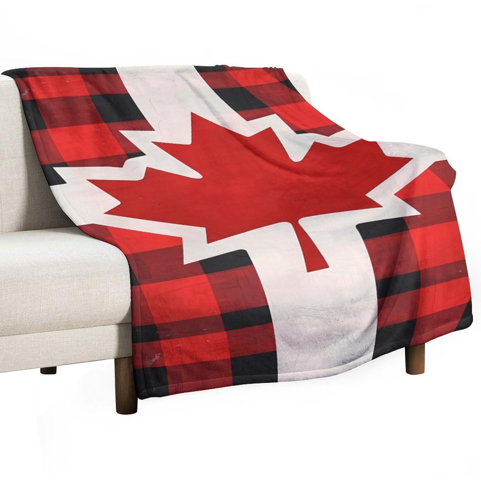 Cgsbngha Style Canadian Flag Farm Buffalo Plaid Flannel Fleece Blanket Lightweight Soft Throw Blankets For Sofa Couch Bed Chair