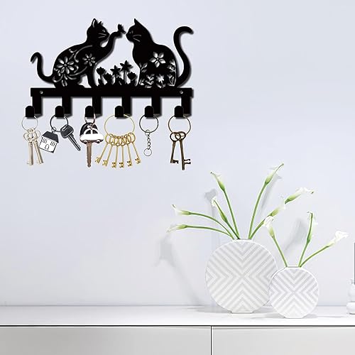 Miniatura 5 de CREATCABIN Soporte de metal para llaves de gato para colgar en la pared, soporte para llaves de hierro con 6 ganchos, organizador colgante de llaves
