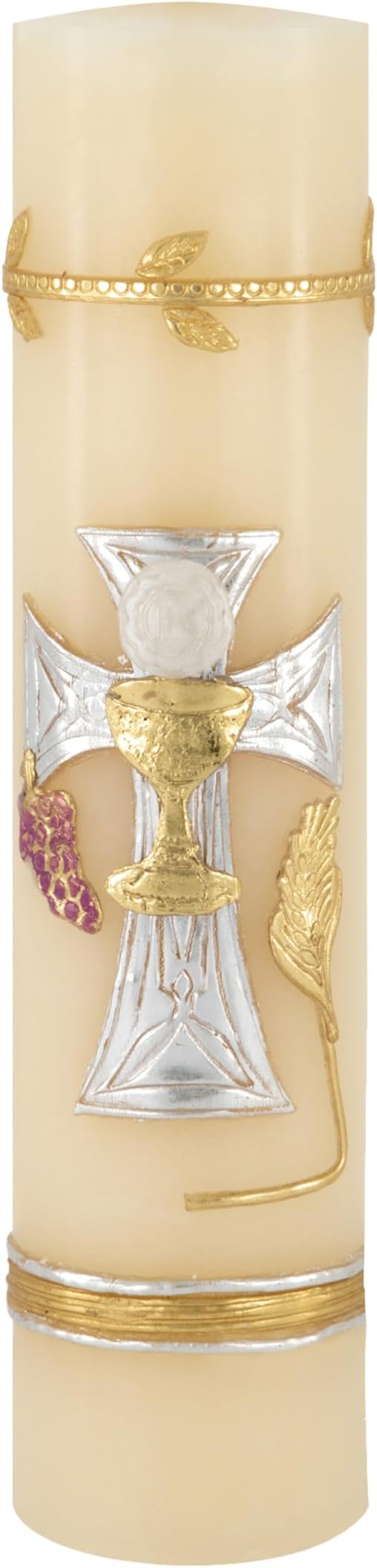 Handmade First Communion Handmade Candle with Silver-Tone Cross Cirio de Primera Comunion