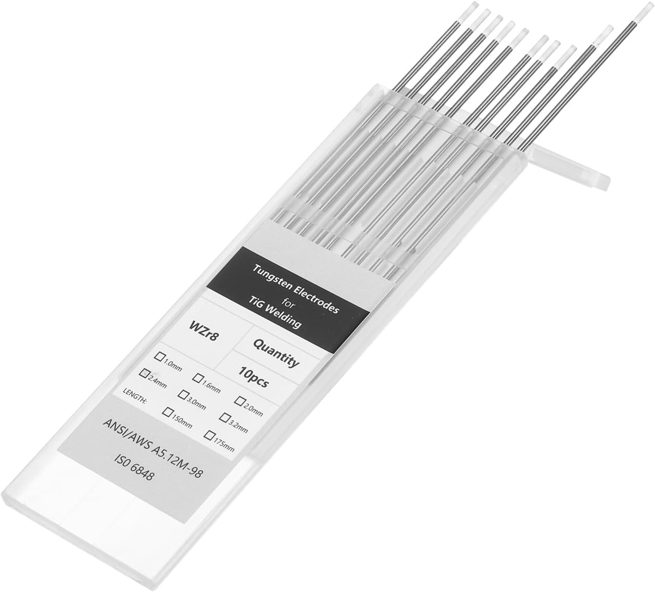 HARFINGTON 10pcs TIG Welding Tungsten Electrodes 3/32" x 7" 0.7-0.9% Zirconium for Stainless Steel Welding, Aluminum Magnesium Alloy Welding Aerospace Automobile Manufacturing, White WZ8