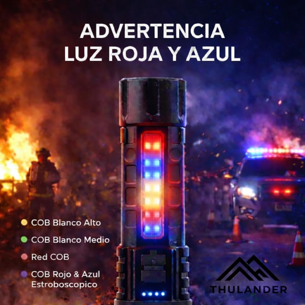 Pack 2 Linternas LED Alta Potencia Recargables USB – Linterna Táctica con 7 Modos, Luz Lateral COB, Enfoque Ajustable, Impermeable IPX6 + Pulsera Paracord – Para Emergencias, Camping, Coche, Caza