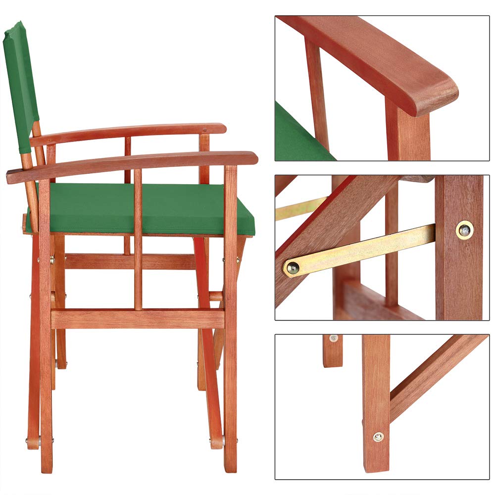 CASARIA Cannes Lot de 2 chaises de directeurs en bois | Certifié FSC | Bois d'eucalyptus | Meubles de jardin pliables pour intérieur et extérieur | Jardin pliable Pop Up Camping Pêche | Vert