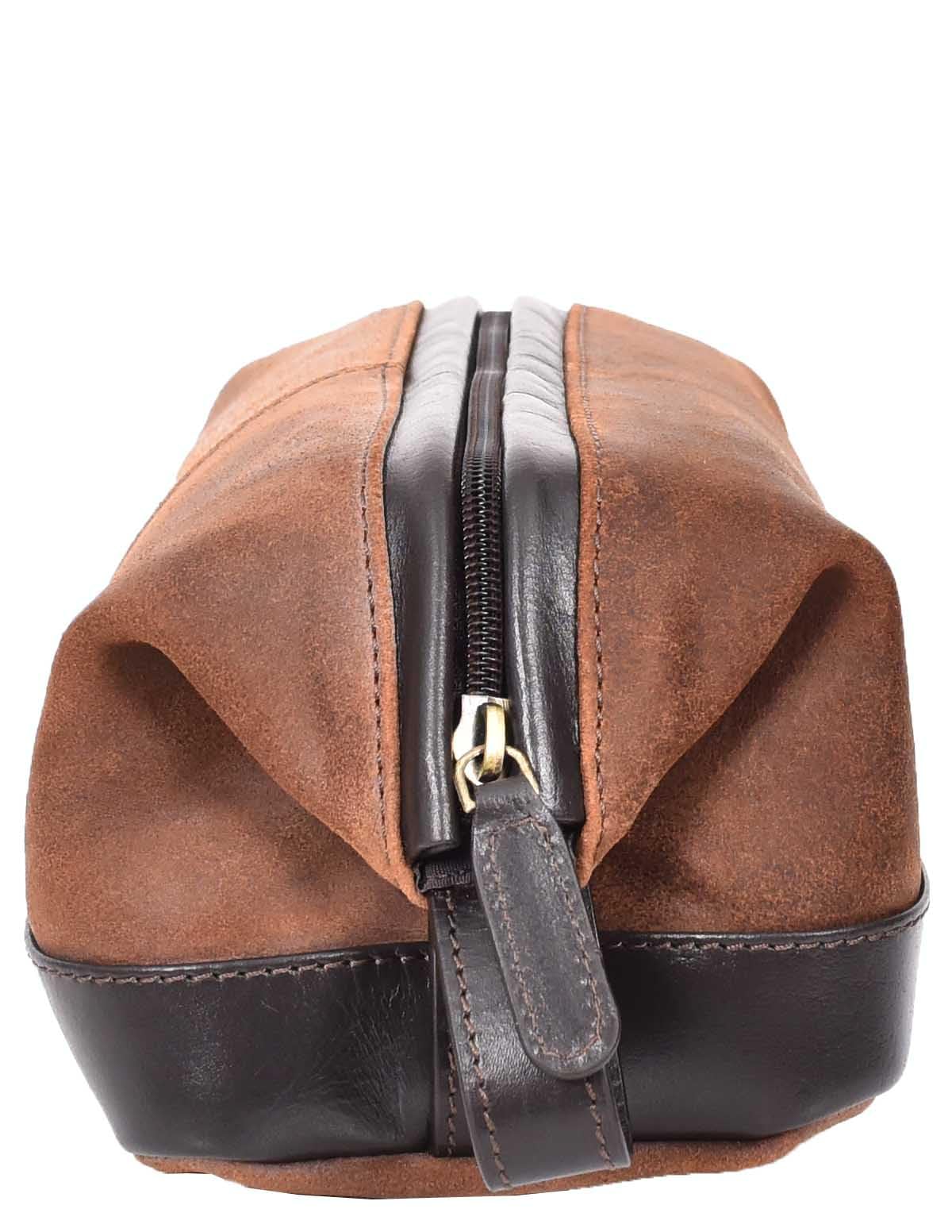 Skórzana kosmetyczka w stylu vintage zestaw do golenia Dopp z uchwytem do noszenia HLG77 brązowa, Brązowy, L, Kosmetyczka